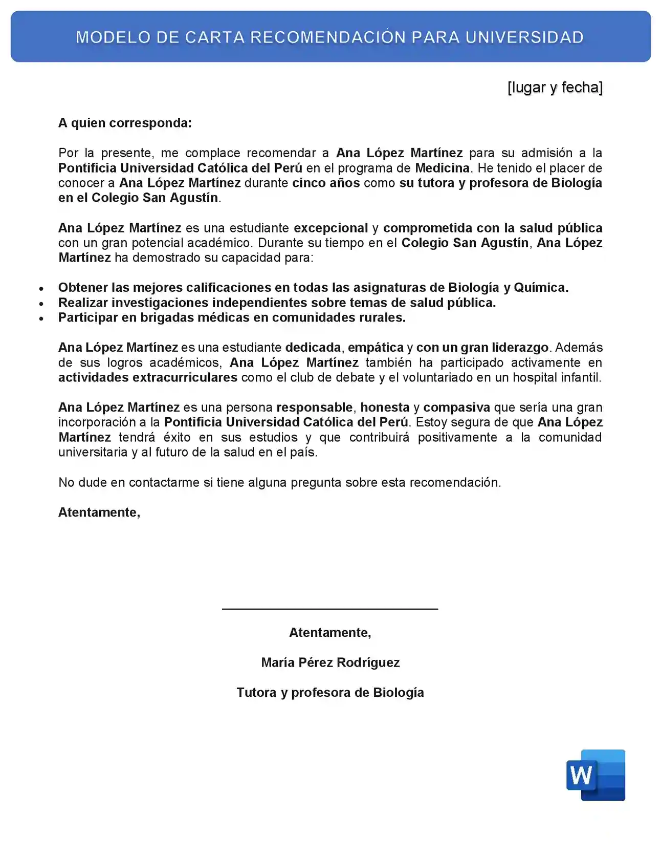 Carta De Recomendación Para Universidad 【word】 8746